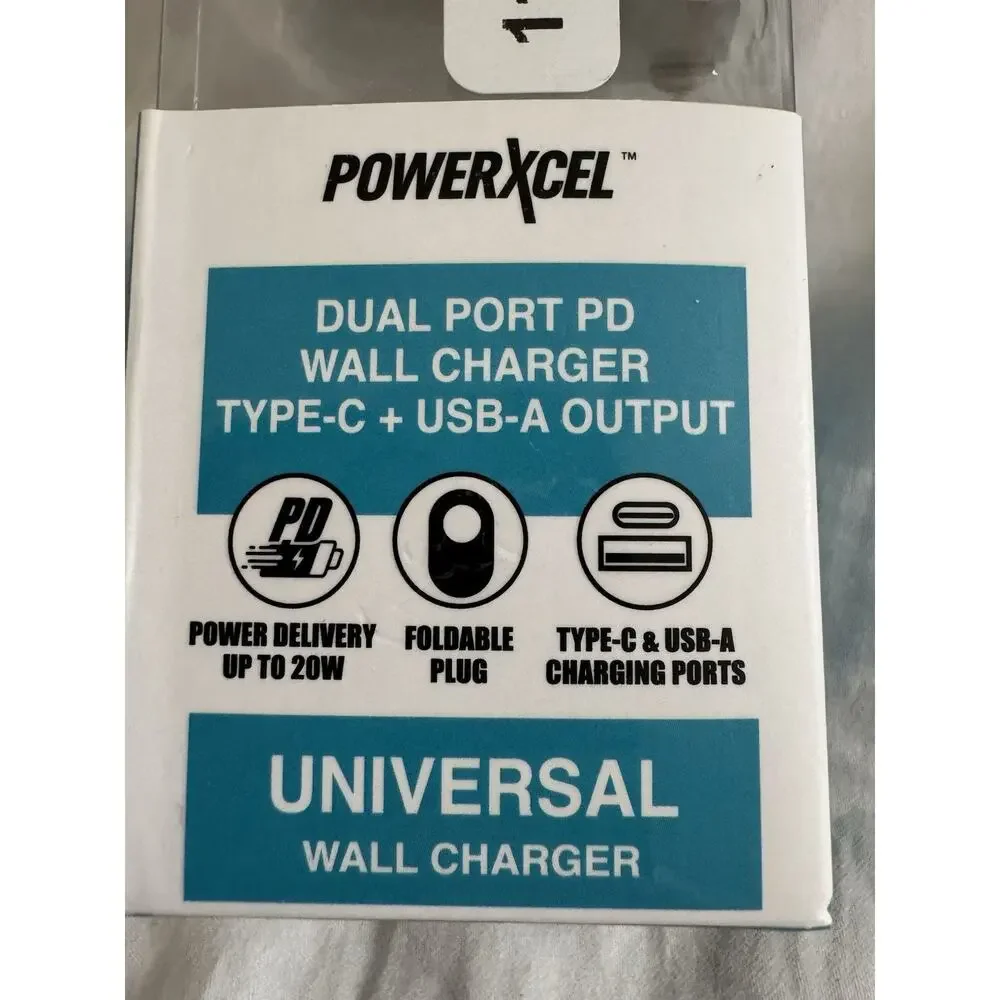 PowerXcel Dual Port Wall Charger Type-C +USB Output Power Delivery Up To 20W NEW